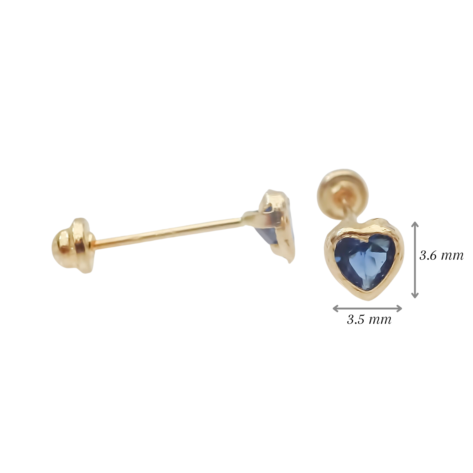 Amor Eterno - Broquel Corazón Bisel Mini Bebé Aretes Oro 10k - Azul
