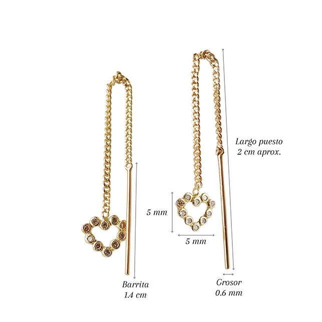 Amor Eterno - Arete Largo Violador Oro 10k / Corazón