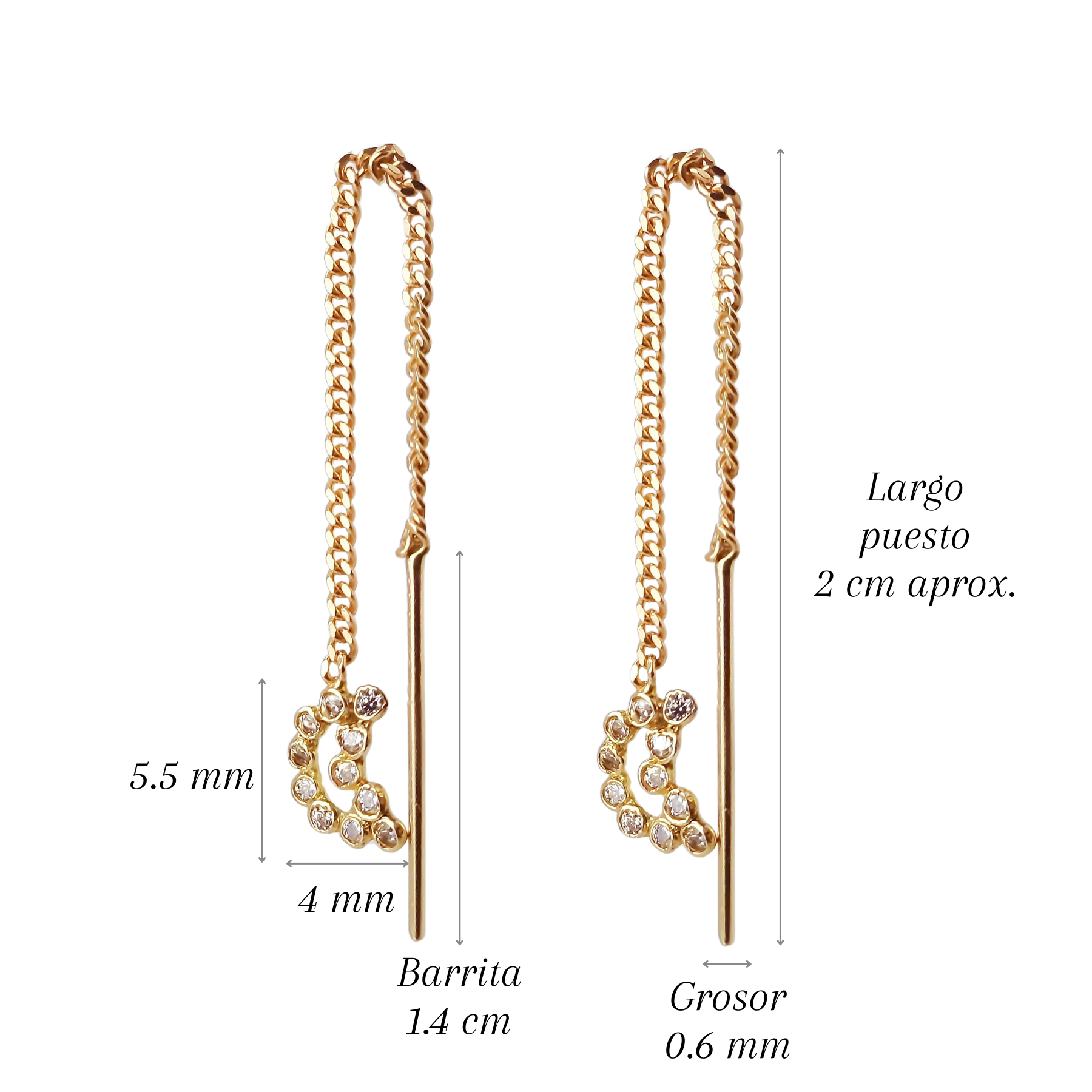 Amor Eterno - Arete Largo Violador Oro 10k / Luna
