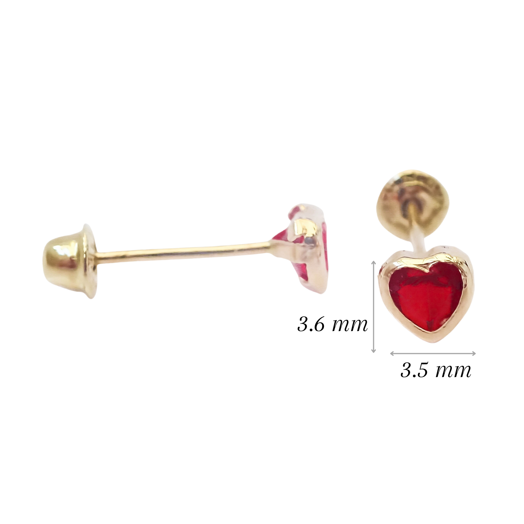 Amor Eterno - Broquel Corazón Bisel Mini Bebé Aretes Oro 10k - Rojo
