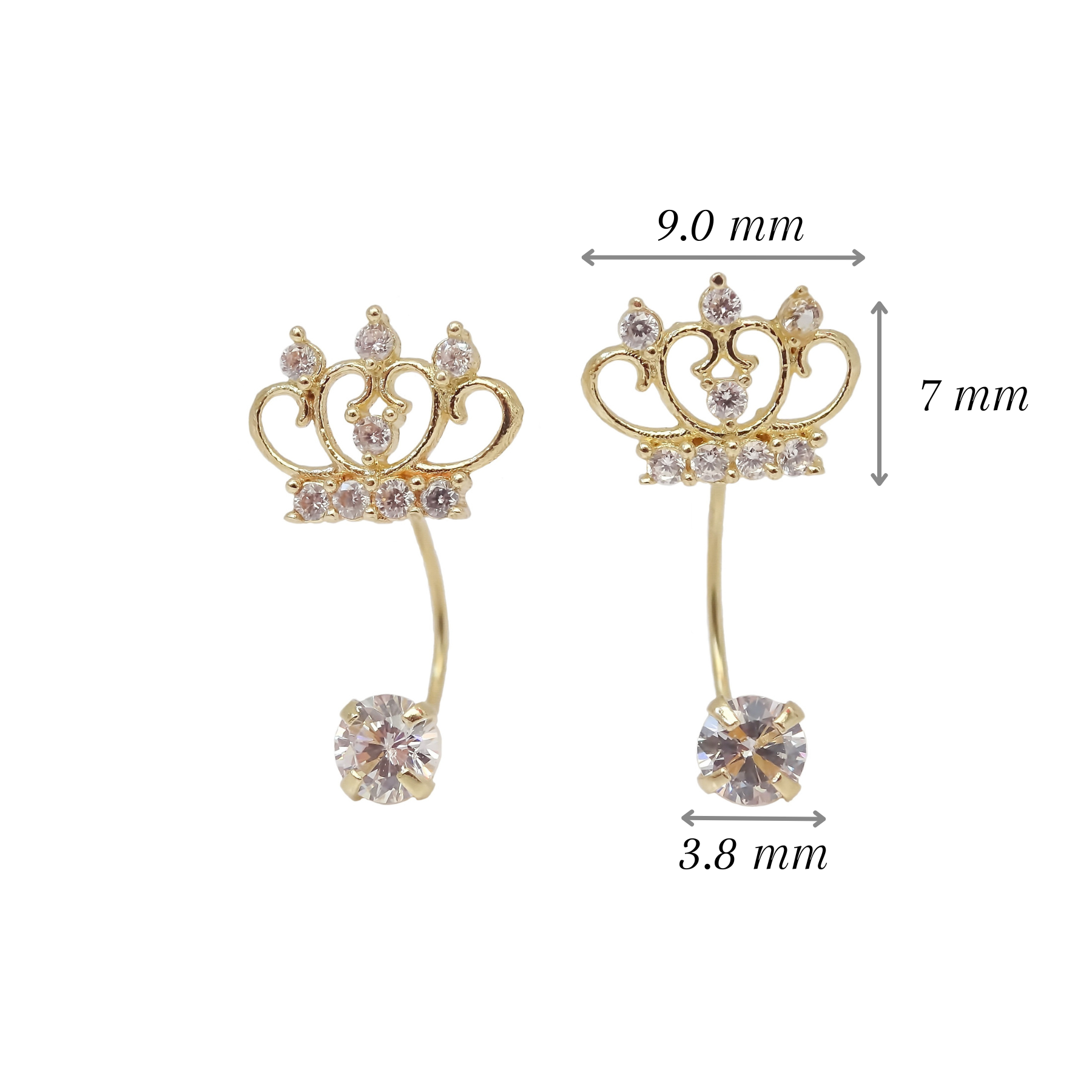 Amor Eterno - Broqueles Curvos Corona / Aretes Oro 10k