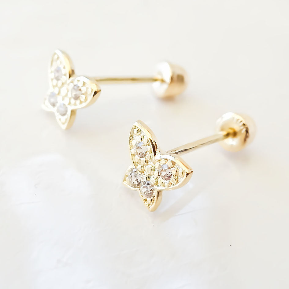 Amor Eterno - Aretes Mariposa Mini Diamantes / Oro 10k