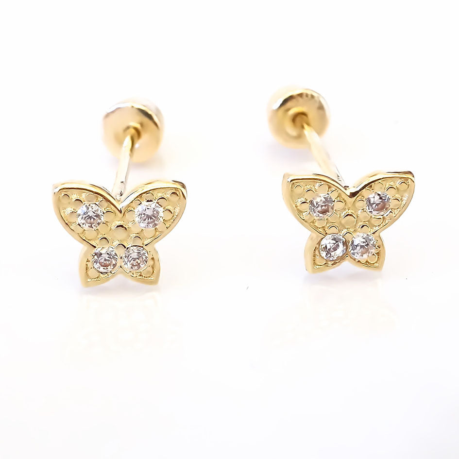 Amor Eterno - Aretes Mariposa Mini Diamantes / Oro 10k