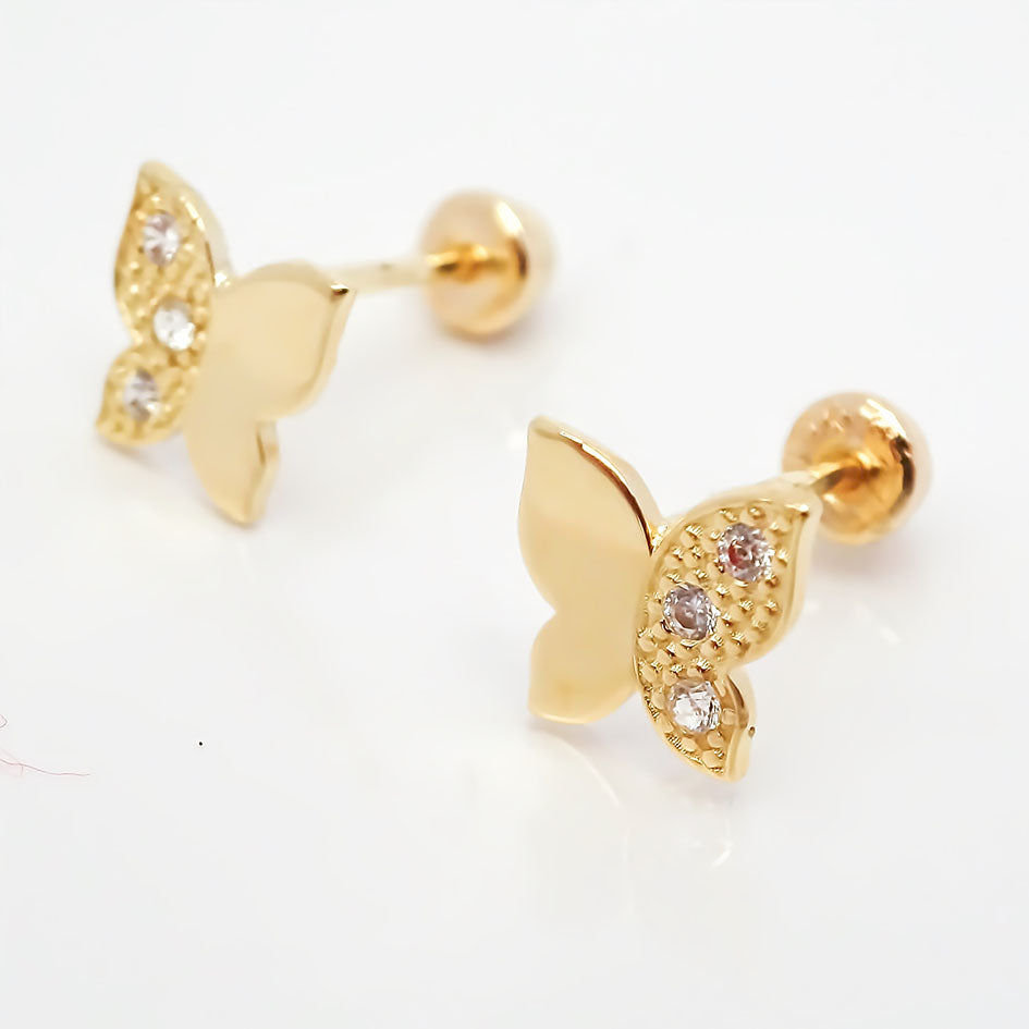 Amor Eterno - Broqueles Mariposita / Aretes / Oro Sólido 10k