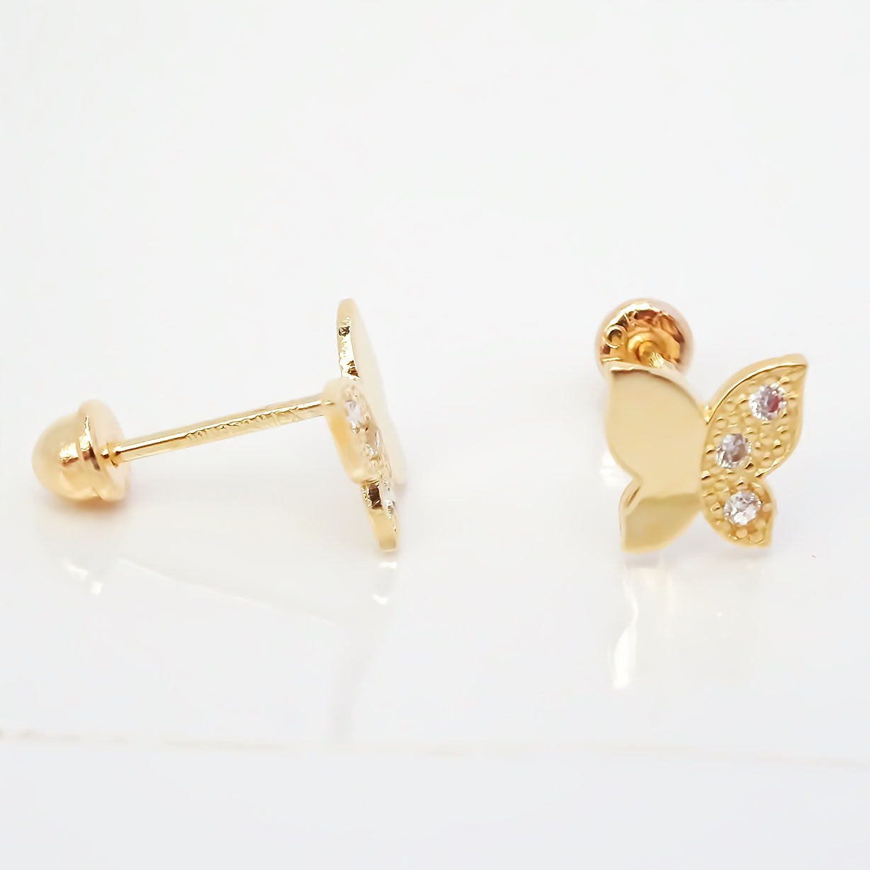 Amor Eterno - Broqueles Mariposita / Aretes / Oro Sólido 10k