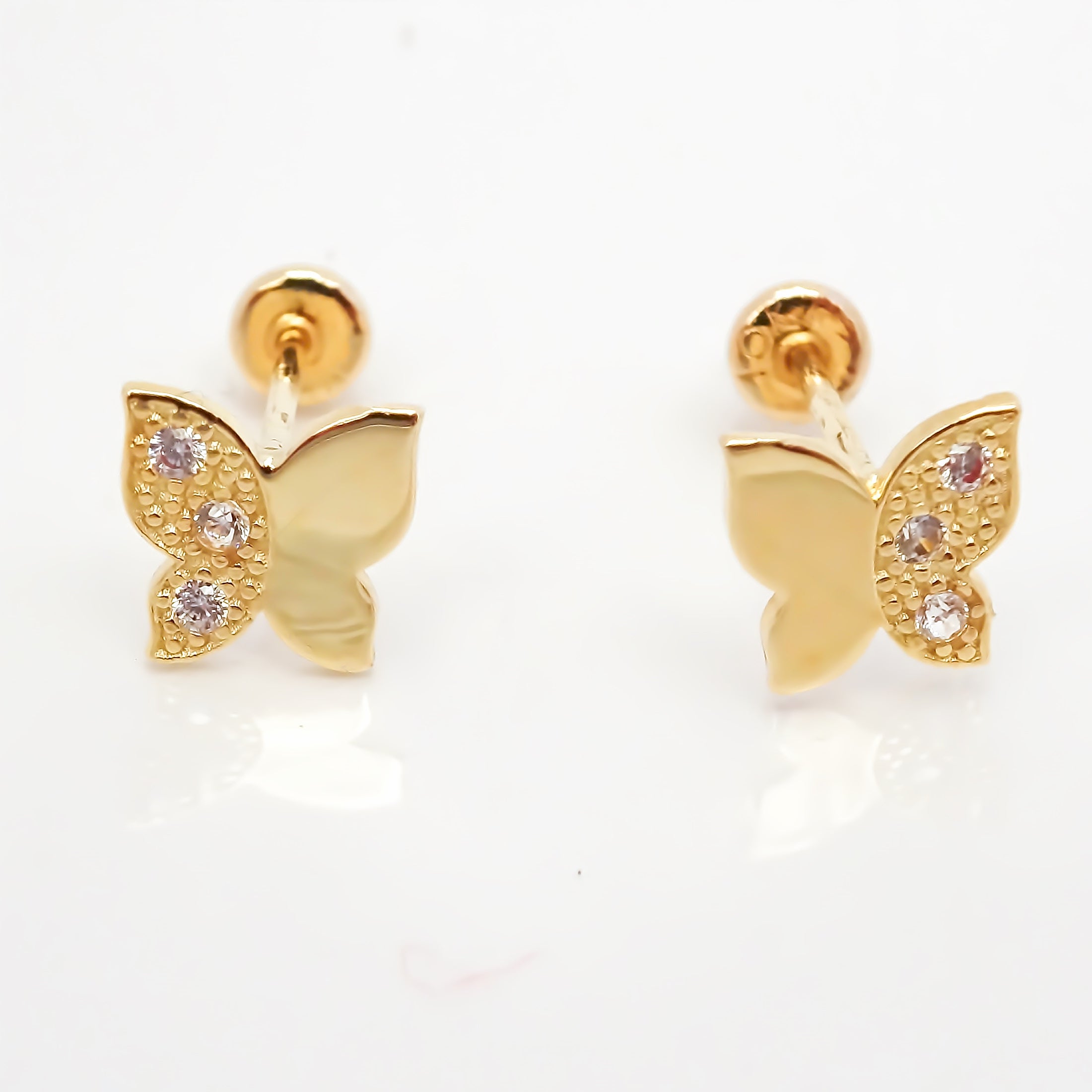 Amor Eterno - Broqueles Mariposita / Aretes / Oro Sólido 10k