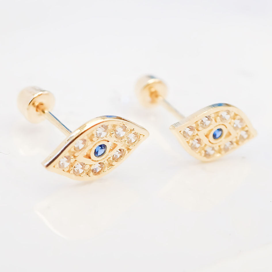 Amor Eterno - Broqueles Ojo Turco / Aretes / Oro Sólido 10k