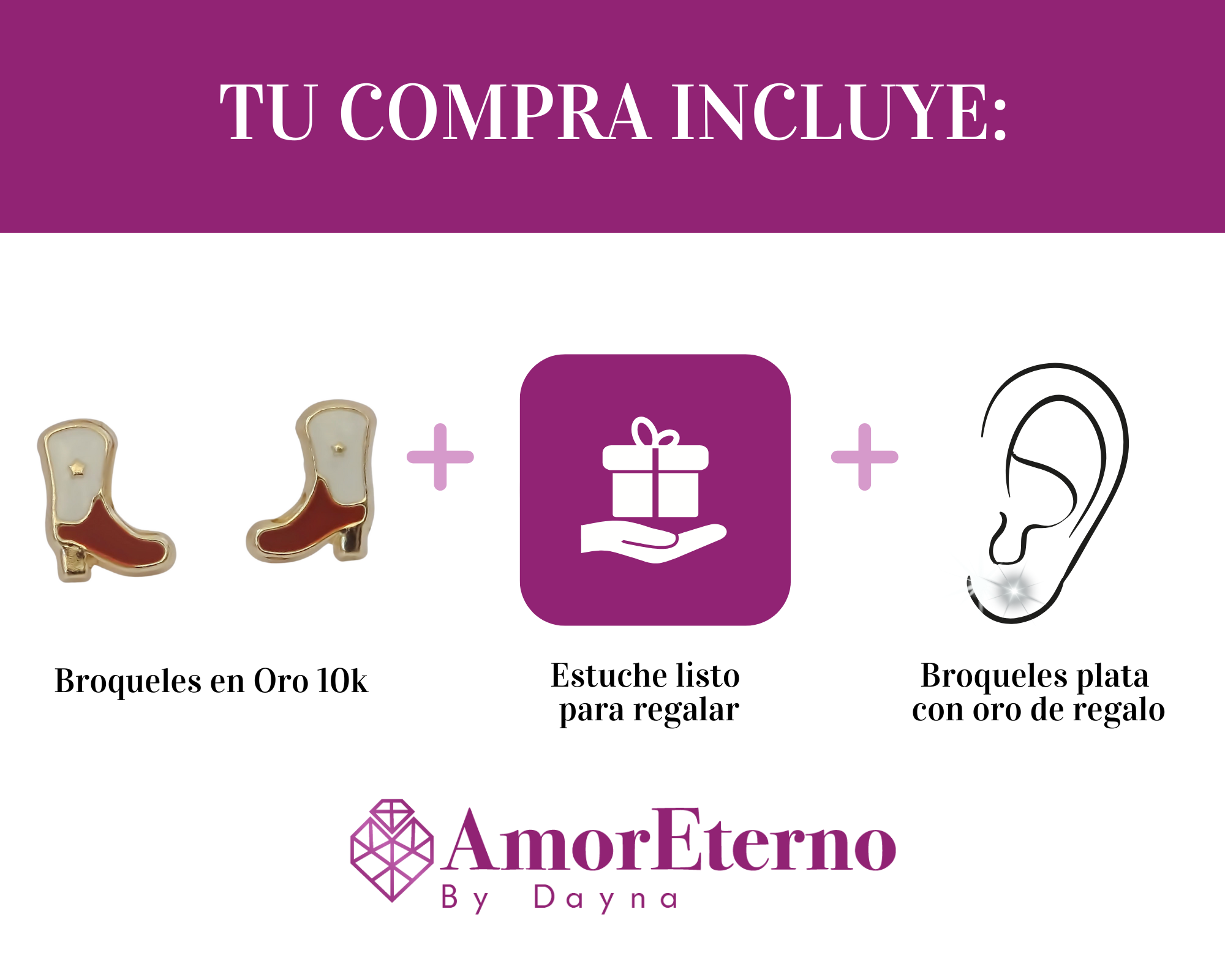 Amor Eterno - Broqueles Botas Kaarl / Aretes / Oro 10k