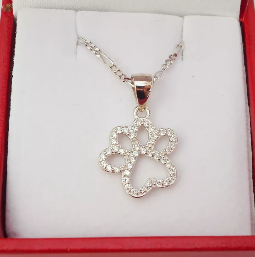 Amor Eterno - Cadena Collar Plata Oro 24k / Huella Perro
