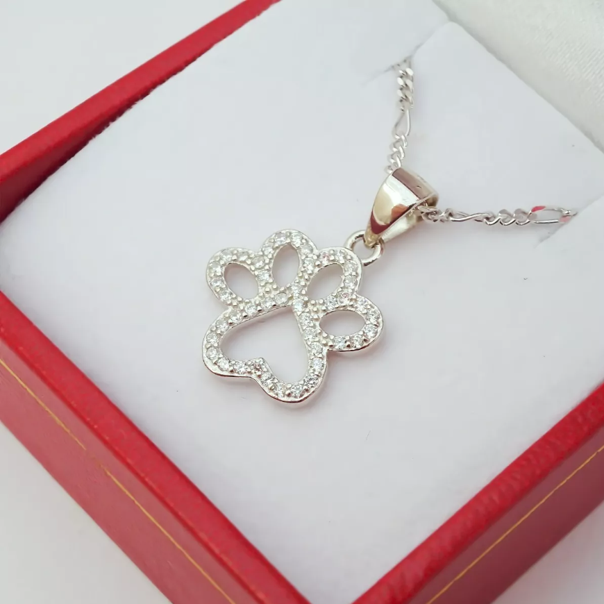Amor Eterno - Cadena Collar Plata Oro 24k / Huella Perro