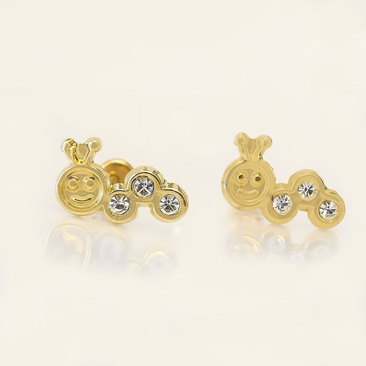 Amor Eterno - Broqueles / Oruga Tierna Bebé / Arete Oro 10k