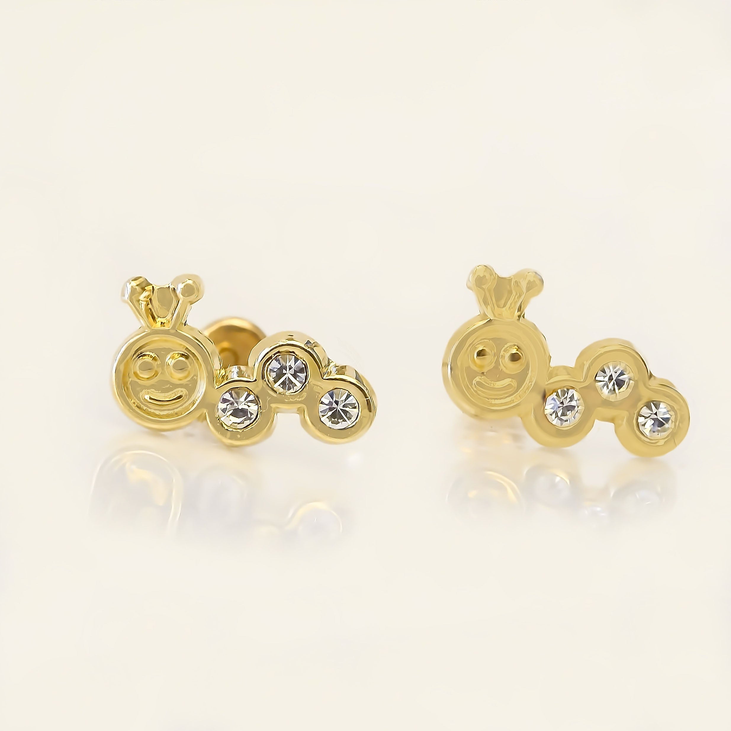 Amor Eterno - Broqueles / Oruga Tierna Bebé / Arete Oro 10k