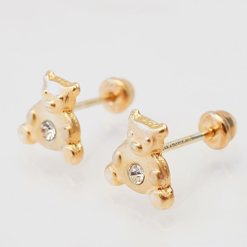 Amor Eterno - Broqueles Osito / Aretes / Oro Sólido 10k
