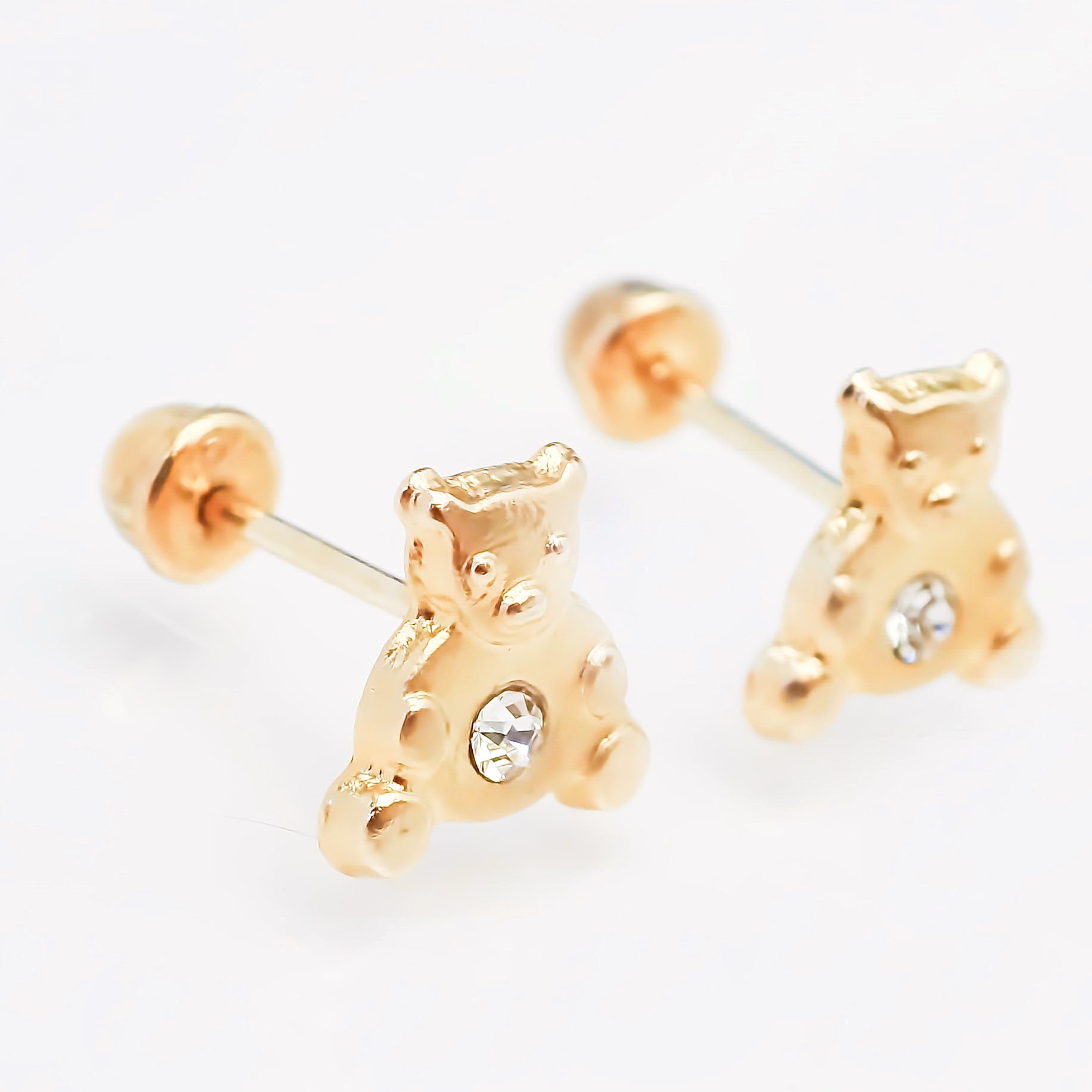 Amor Eterno - Broqueles Osito / Aretes / Oro Sólido 10k