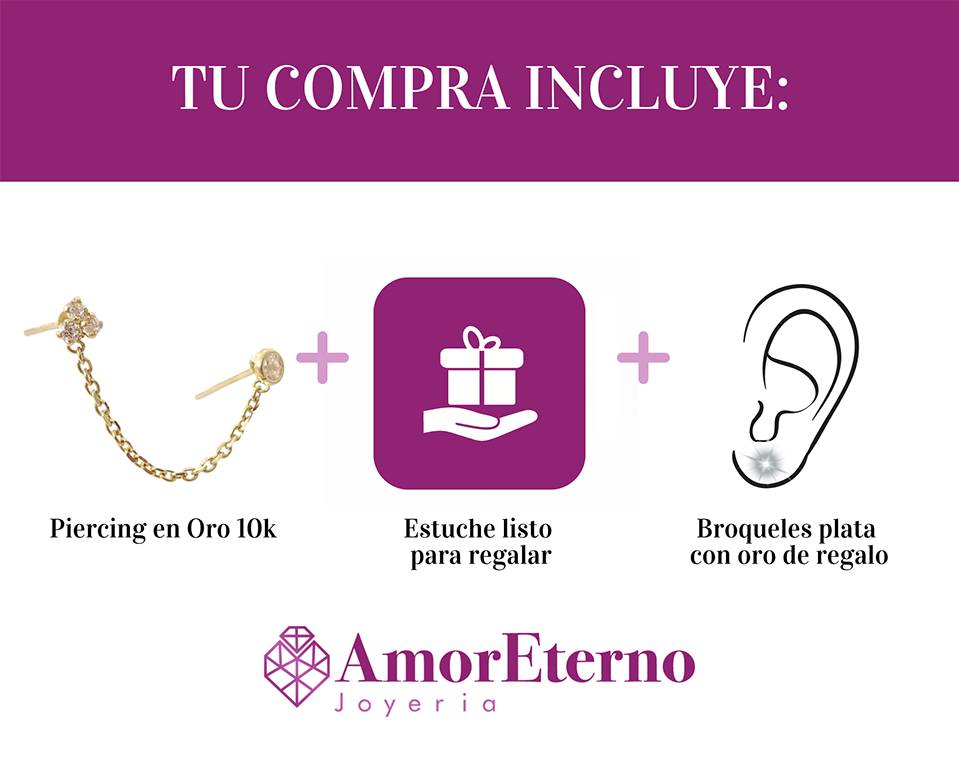 Amor Eterno- Piercing Trébol / Doble Perforación/ Oro 10k