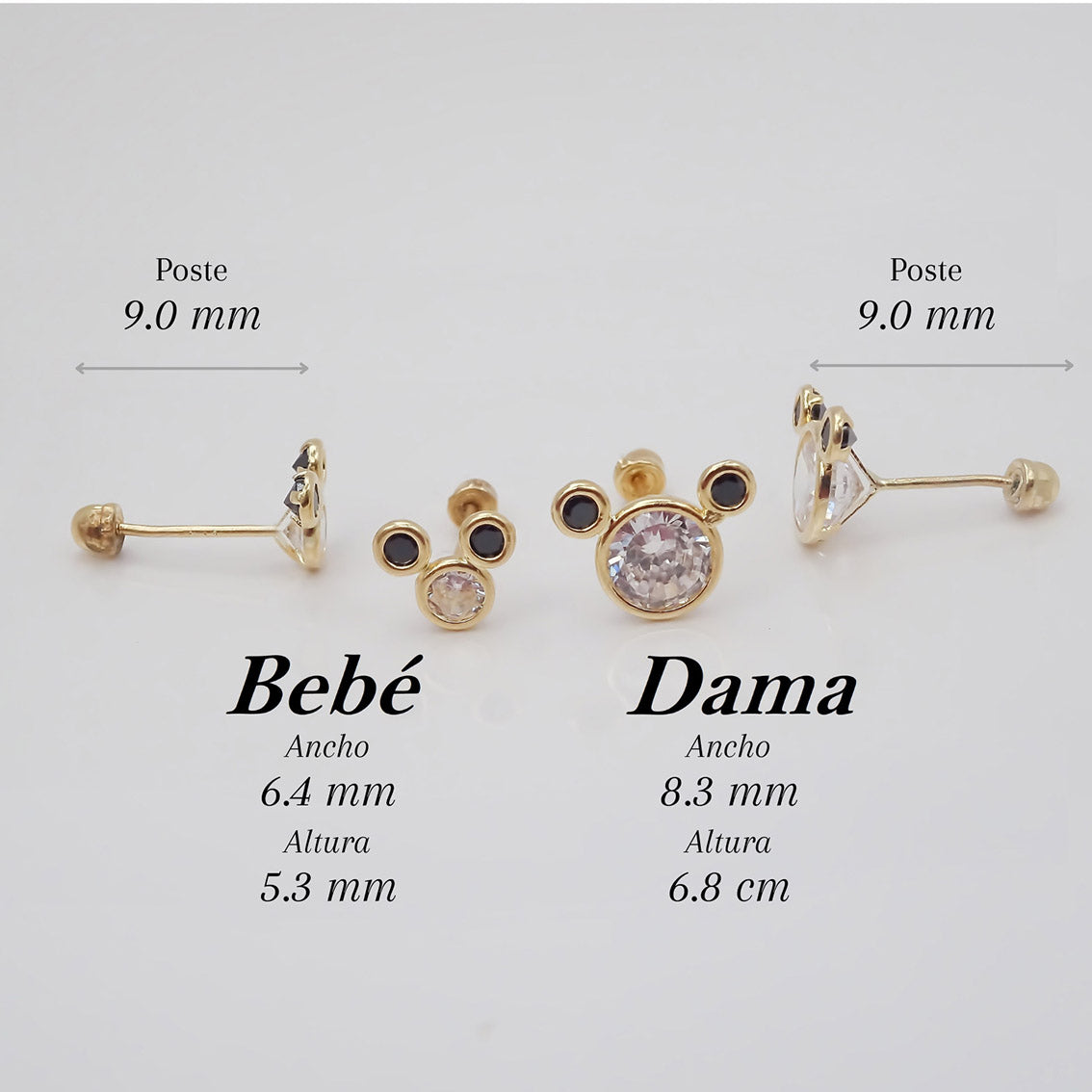Amor Eterno - Broqueles / Disney Bisel Bebé Mickey / Oro 10k