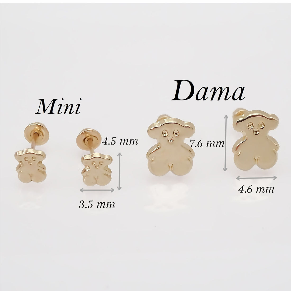 Amor Eterno - Broqueles / Aretes Osito Mini Bebé / Oro 10k