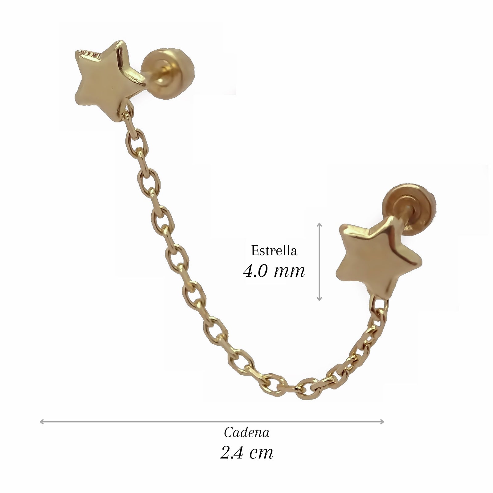 Amor Eterno - 2 Broquel Aretes Cadena Estrella - Corazón / 10k