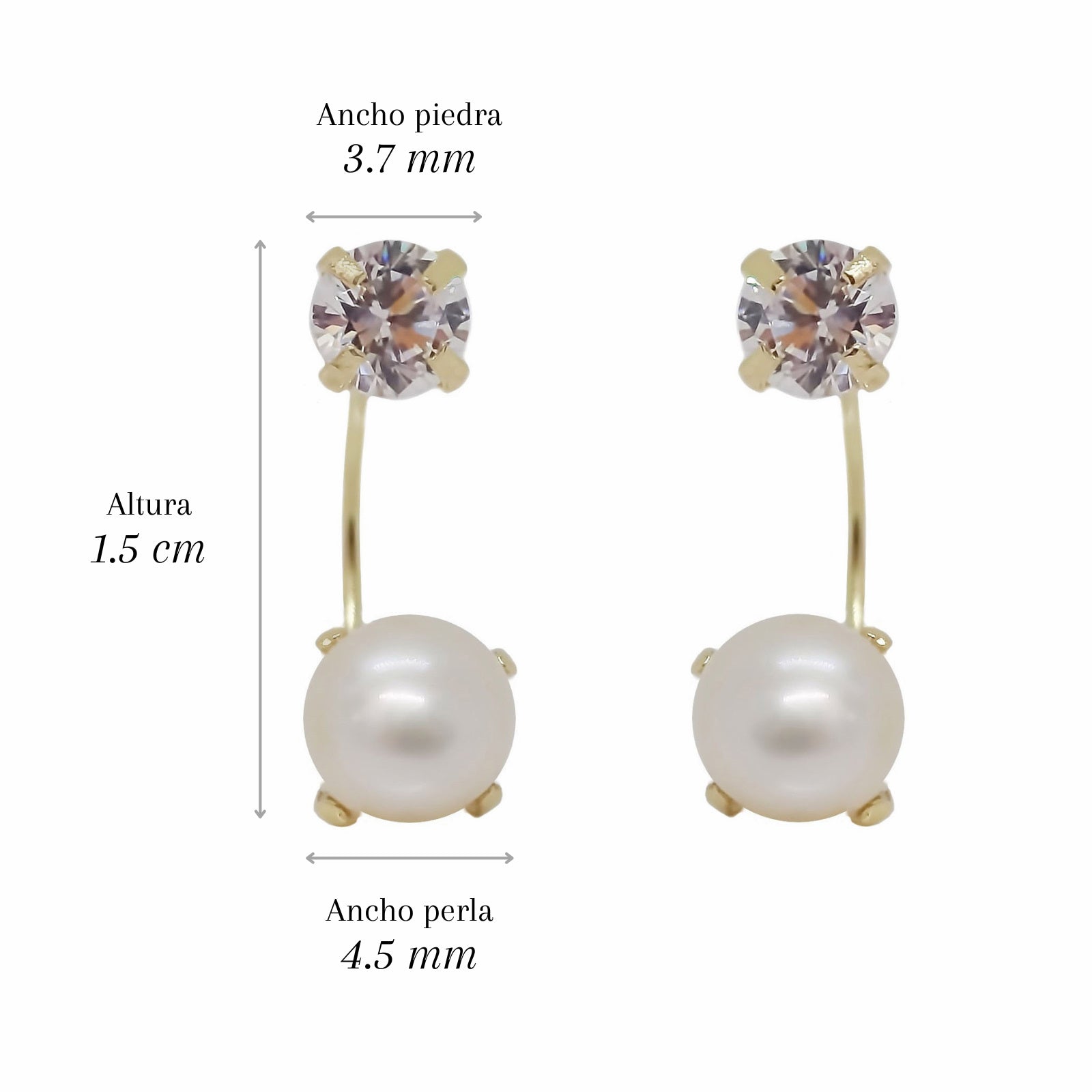 Amor Eterno - Broqueles Curvos / Aretes / Oro Sólido 10k / Perla