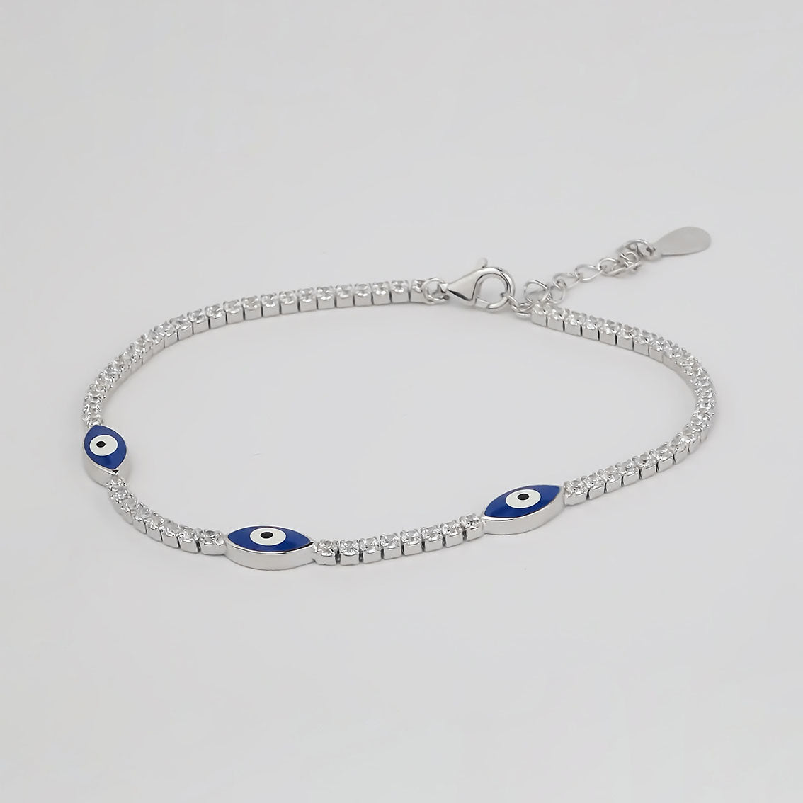 Amor Eterno- Pulsera Tennis Ojo Turco Plata Con Oro 24k