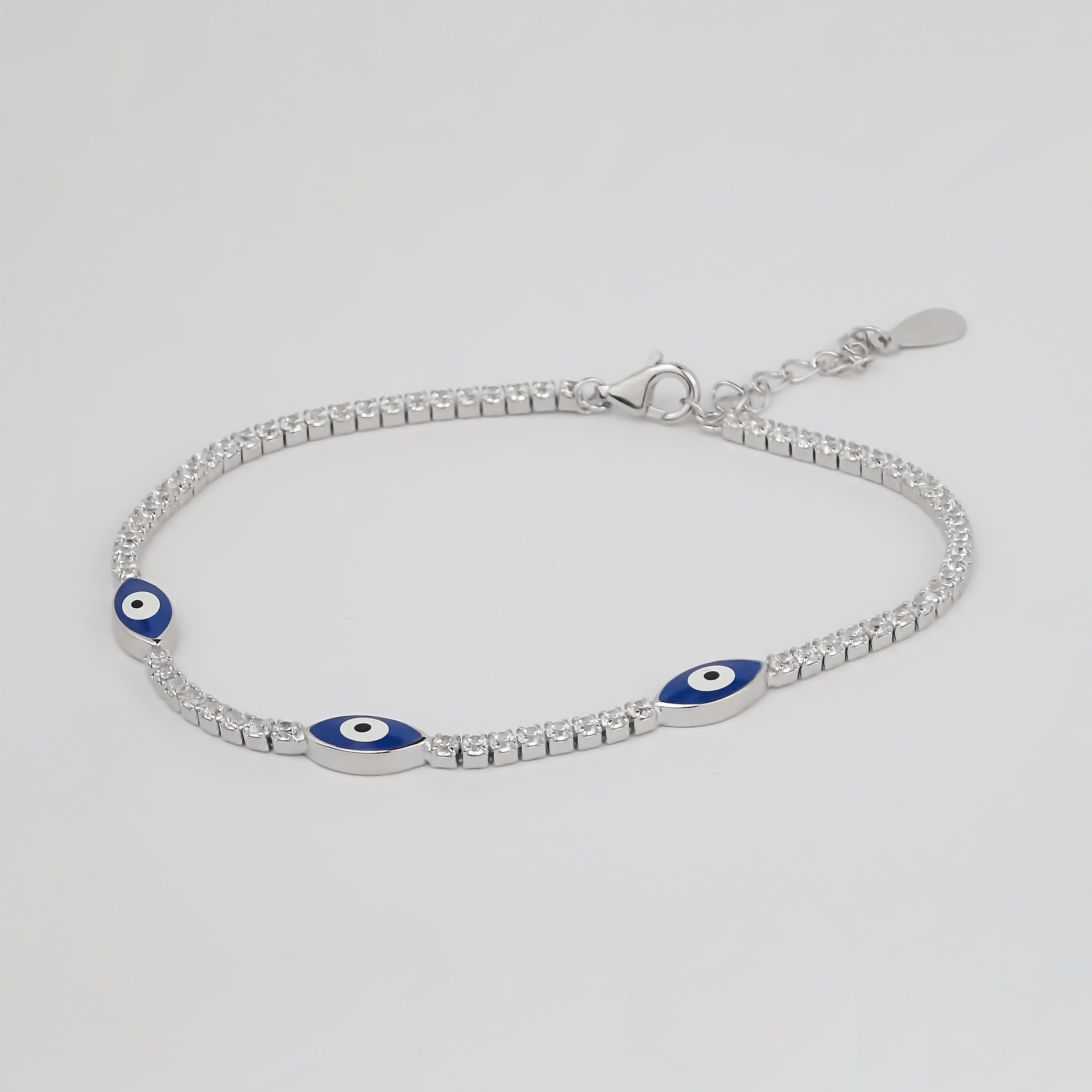 Amor Eterno- Pulsera Tennis Ojo Turco Plata Con Oro 24k