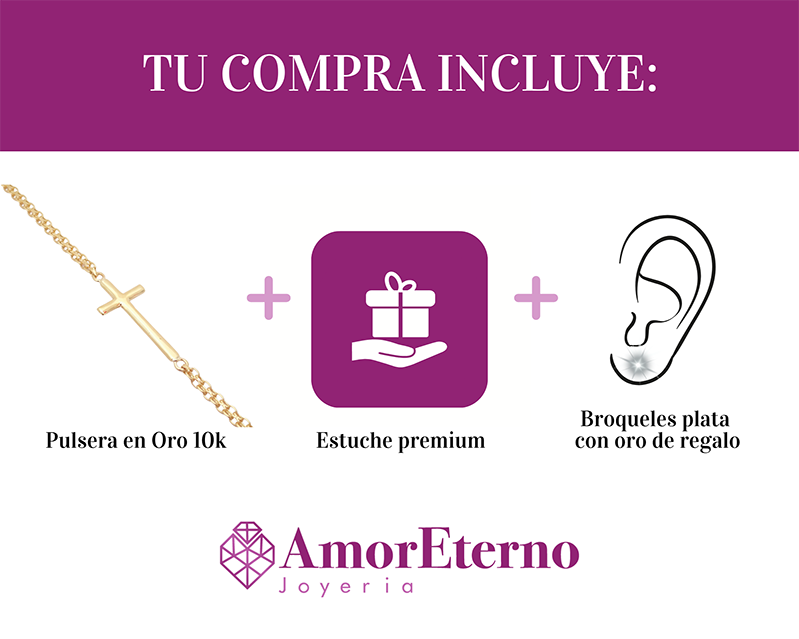 Amor Eterno - Pulsera Cruz / Oro Sólido 10k