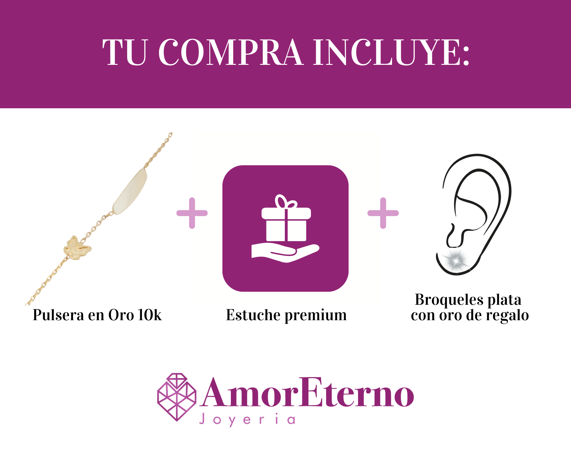 Amor Eterno - Esclava Pulsera Niña / Infantil Oro 10k Sólido / Mariposa