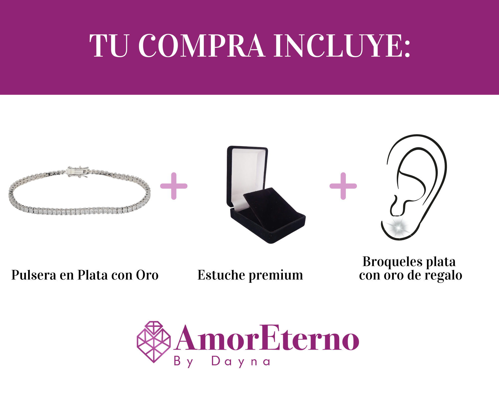 Amor Eterno- Pulsera Tennis Corte Princess Plata Con Oro 24k