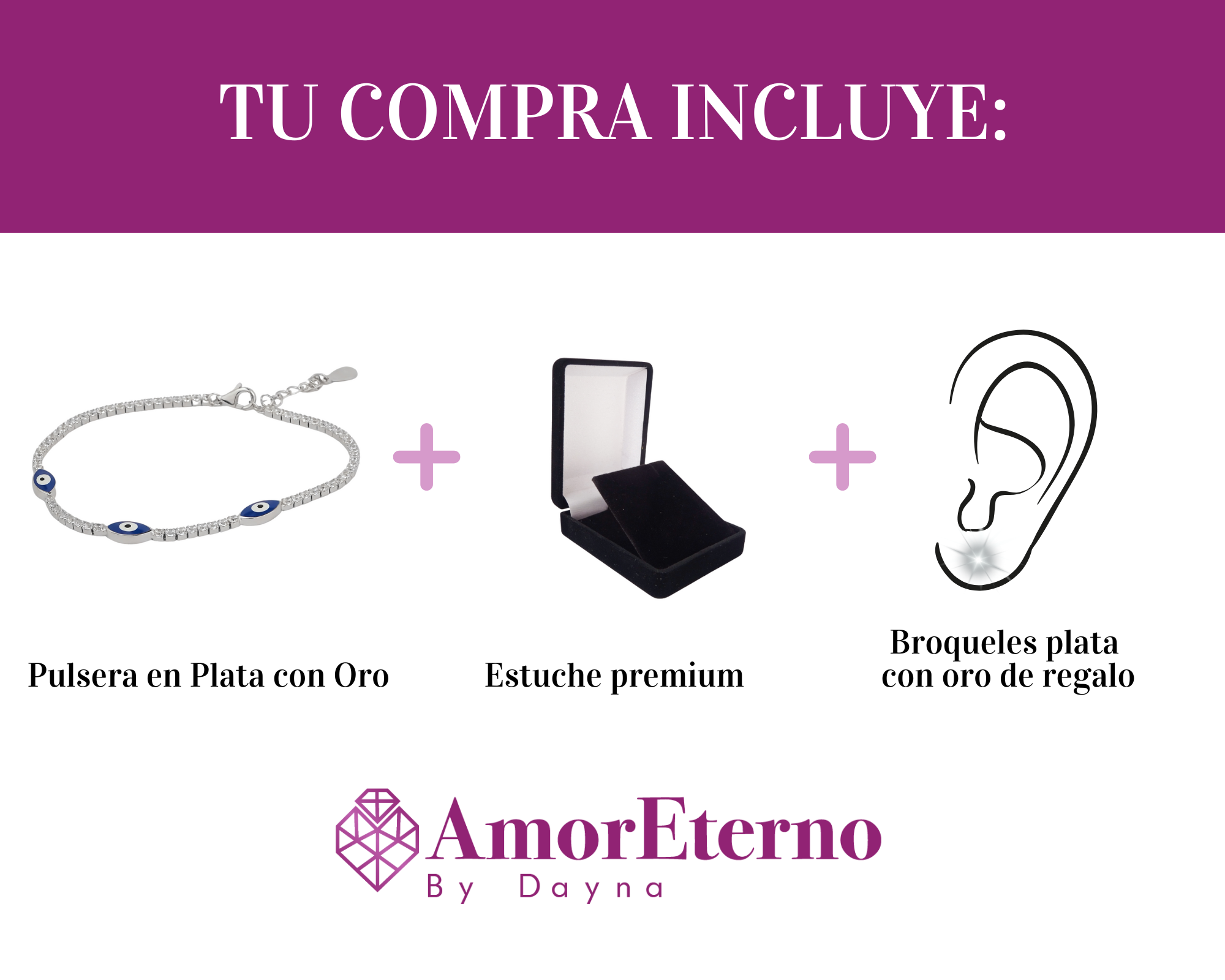 Amor Eterno- Pulsera Tennis Ojo Turco Plata Con Oro 24k