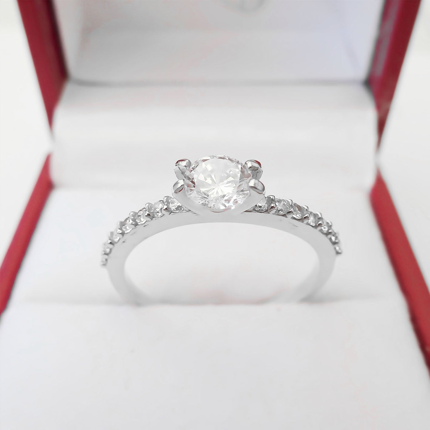 Amor Eterno - Anillo Solitario Romina / Oro Sólido 14k / Blanco