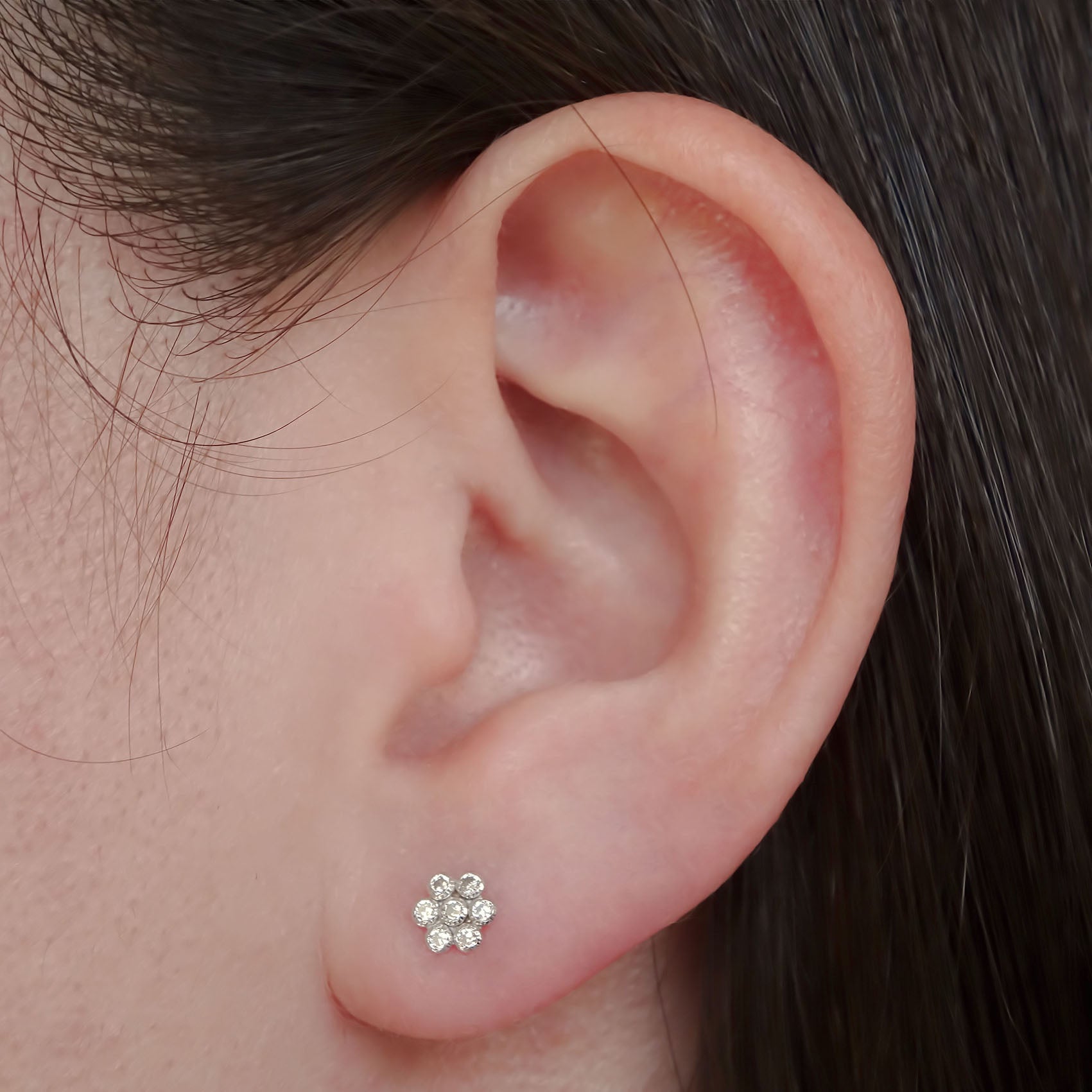Amor Eterno - Broqueles Roseta / Aretes Oro 10k / Blanco