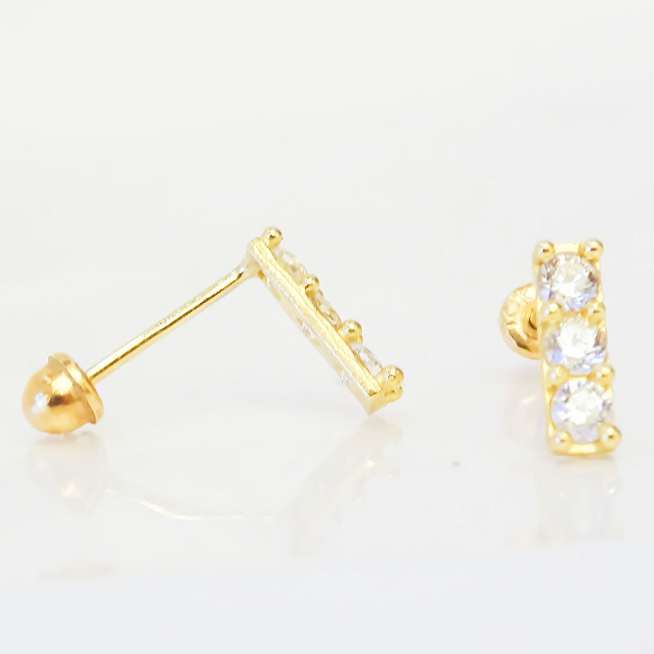 Amor Eterno - Broqueles Barrita 3 Destellos Aretes / Oro 10k