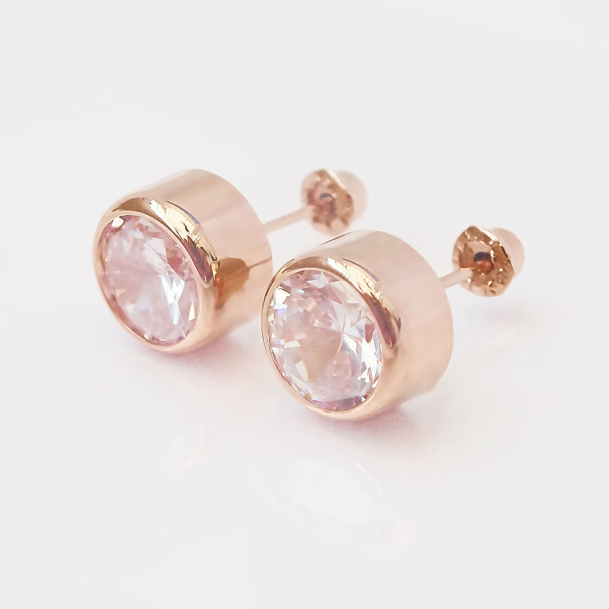 Amor Eterno - Broqueles Tambor 6mm / Aretes / Oro 10k / Rosa