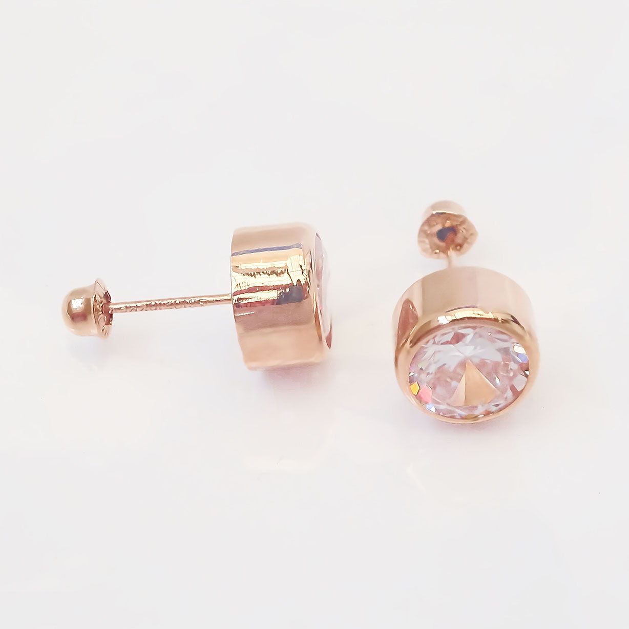 Amor Eterno - Broqueles Tambor 6mm / Aretes / Oro 10k / Rosa