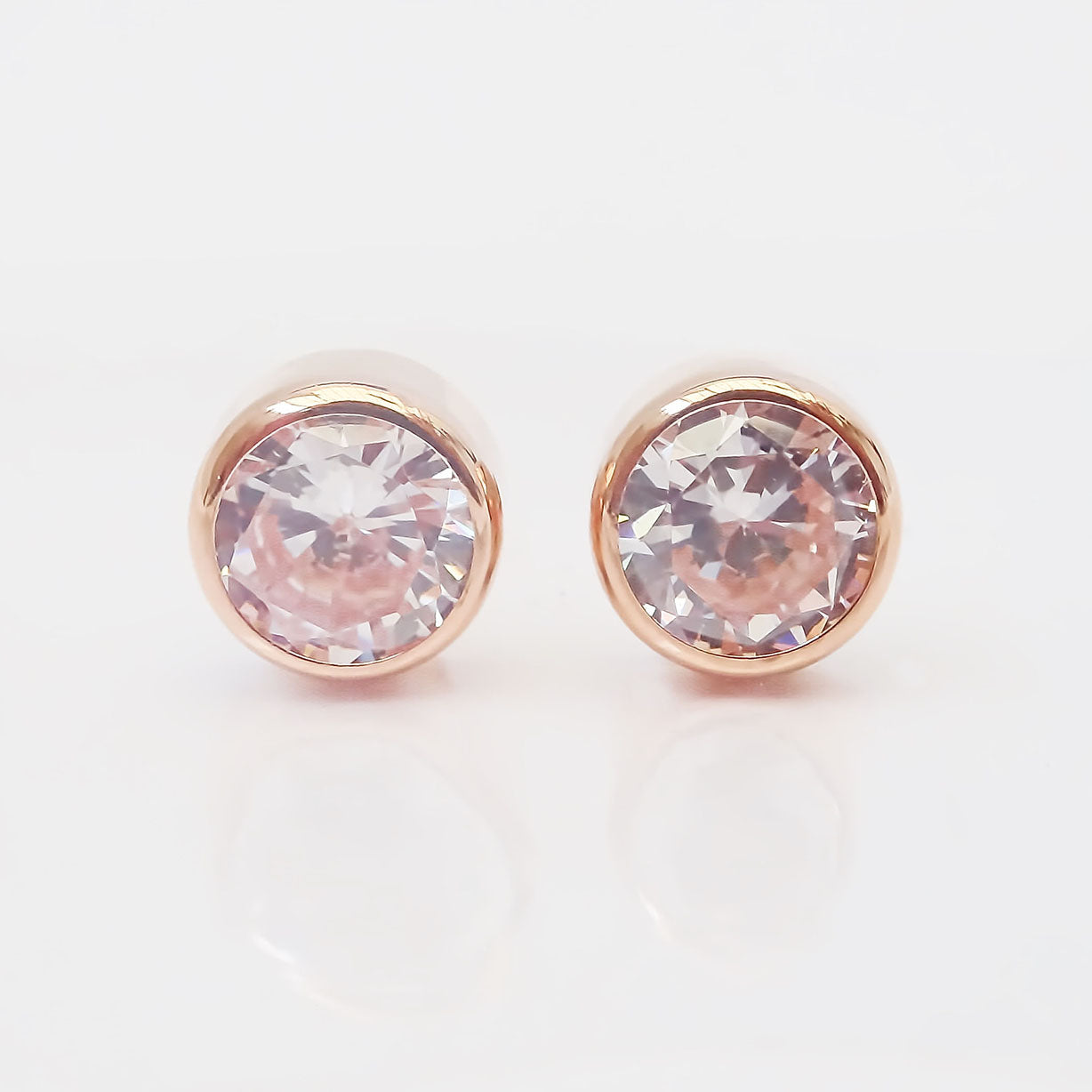 Amor Eterno - Broqueles Tambor 6mm / Aretes / Oro 10k / Rosa