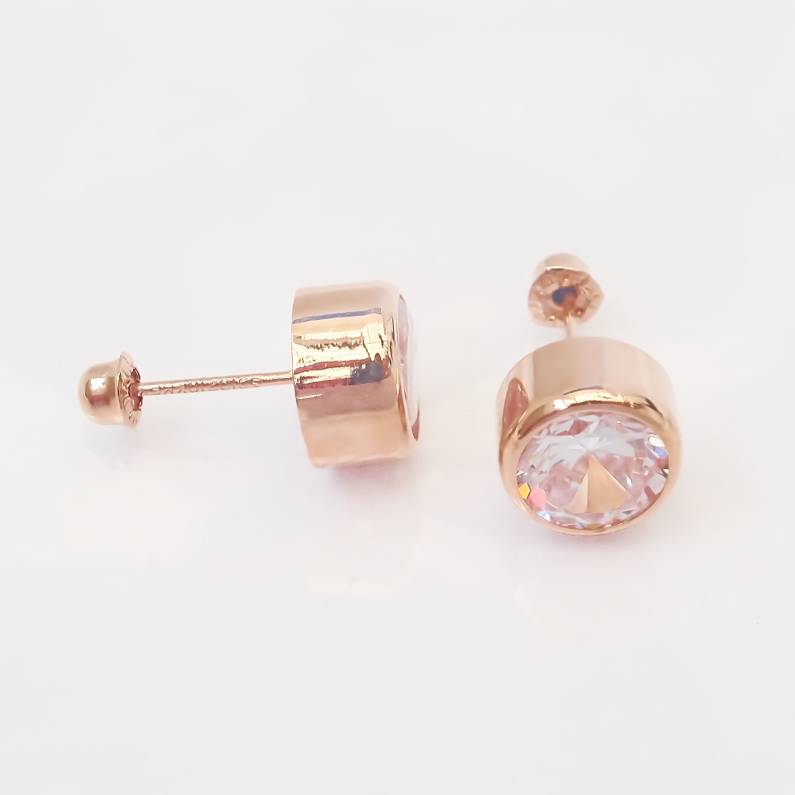 Amor Eterno - Broqueles Tambor 6mm / Aretes / Oro 10k / Rosa
