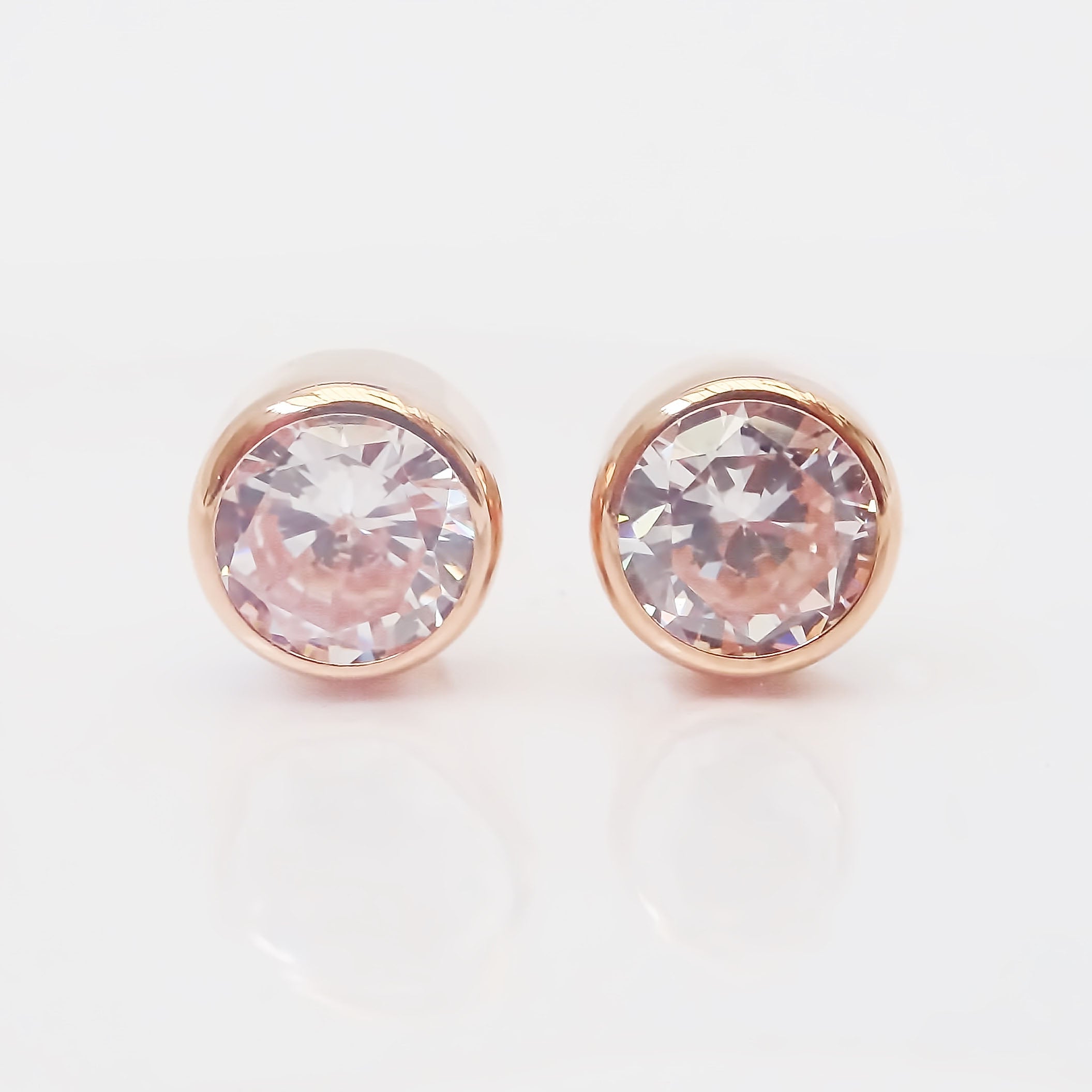 Amor Eterno - Broqueles Tambor 6mm / Aretes / Oro 10k / Rosa