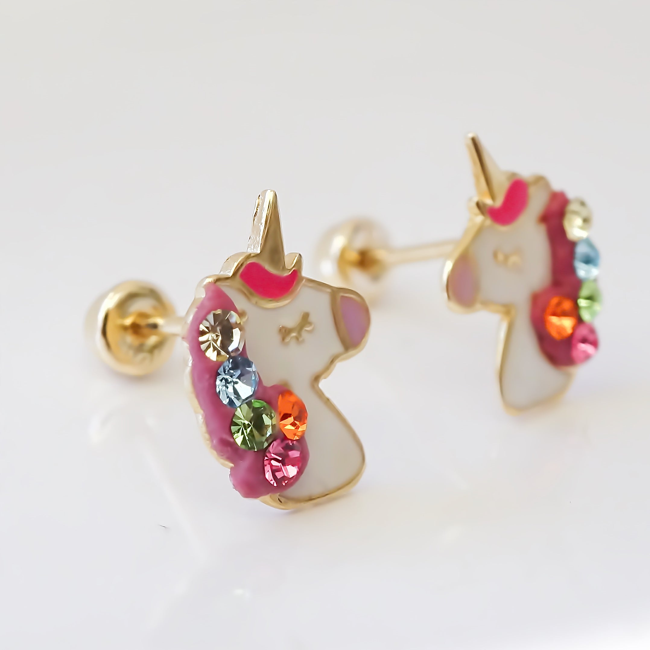 Amor Eterno - Broqueles Unicornio / Aretes / Oro Sólido 10k