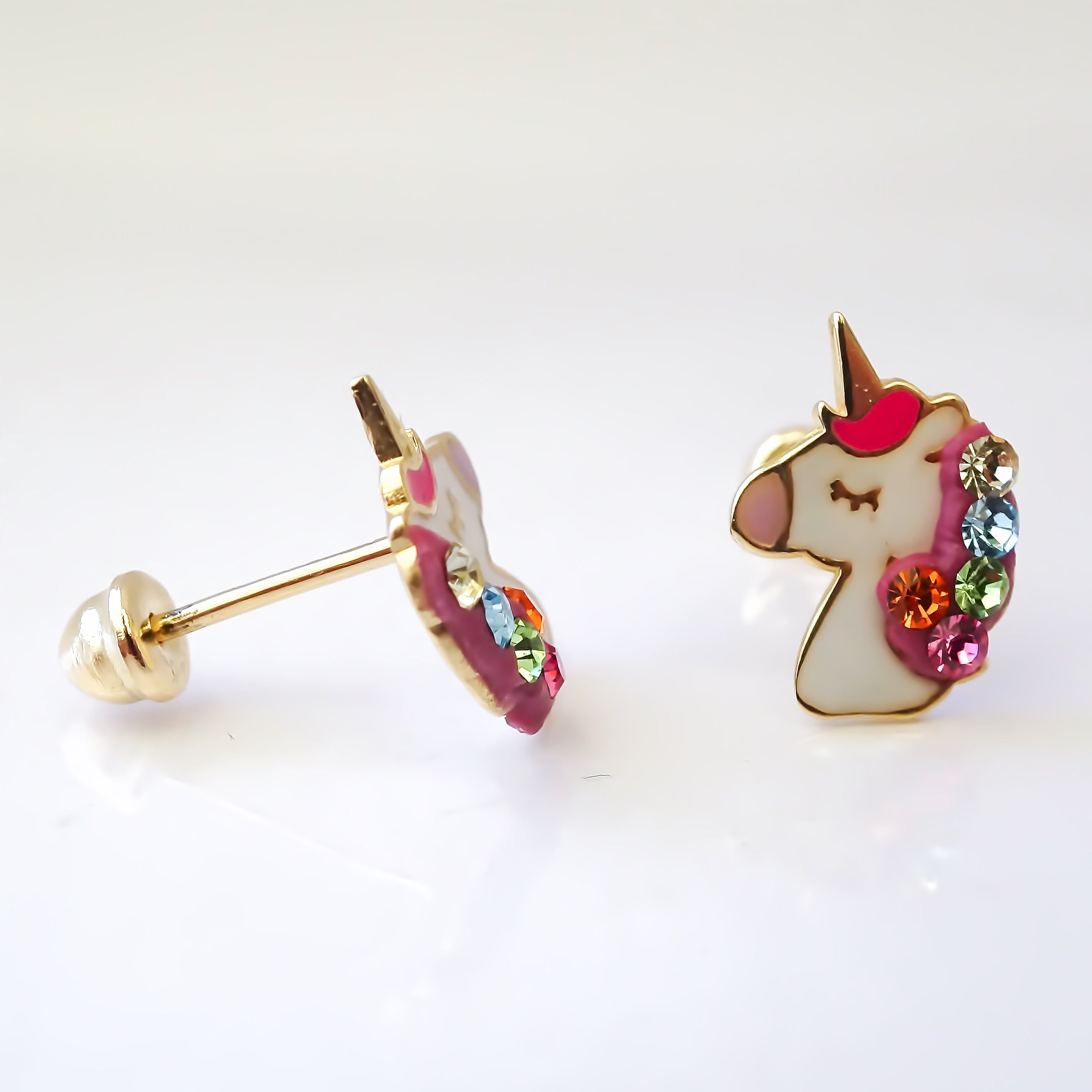 Amor Eterno - Broqueles Unicornio / Aretes / Oro Sólido 10k