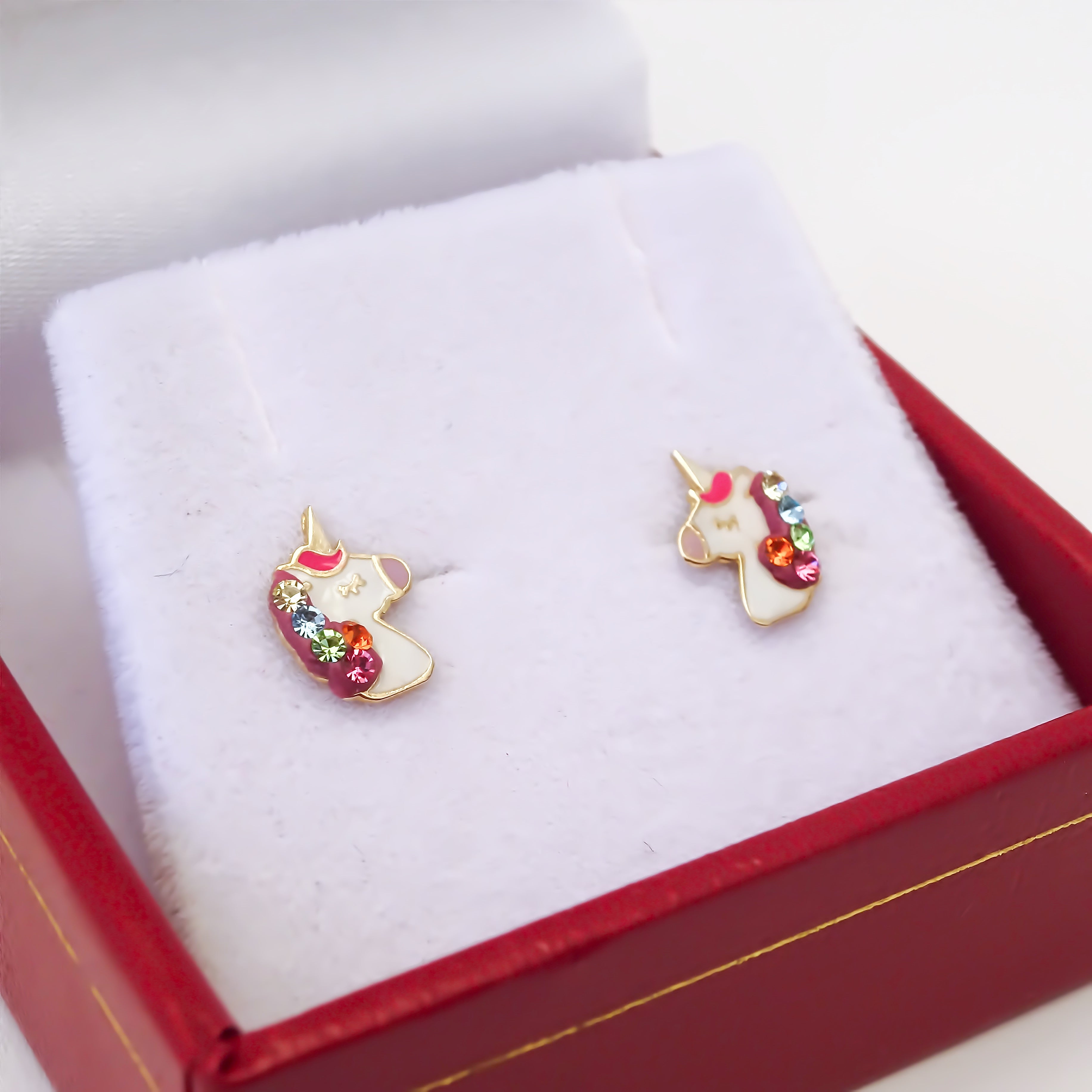 Amor Eterno - Broqueles Unicornio / Aretes / Oro Sólido 10k