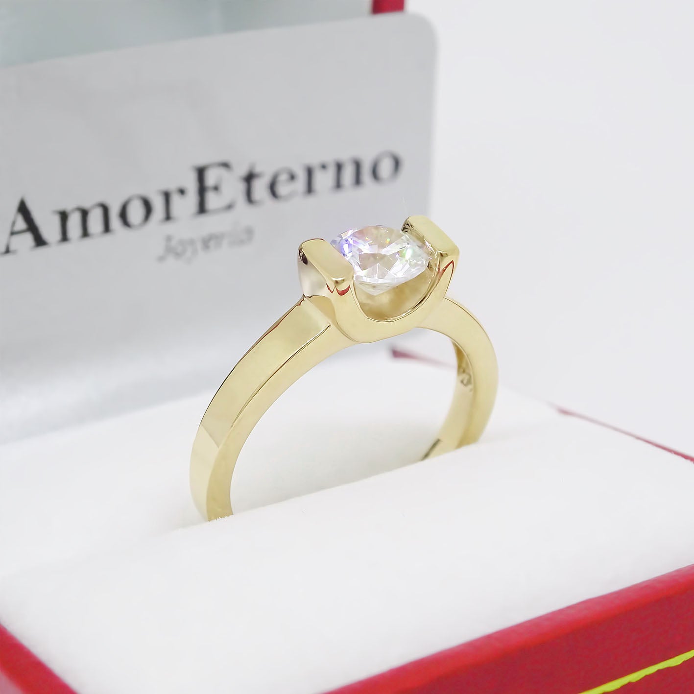 Amor Eterno - Anillo Solitario / Uxy/ Oro 10k Sólido / Amarillo