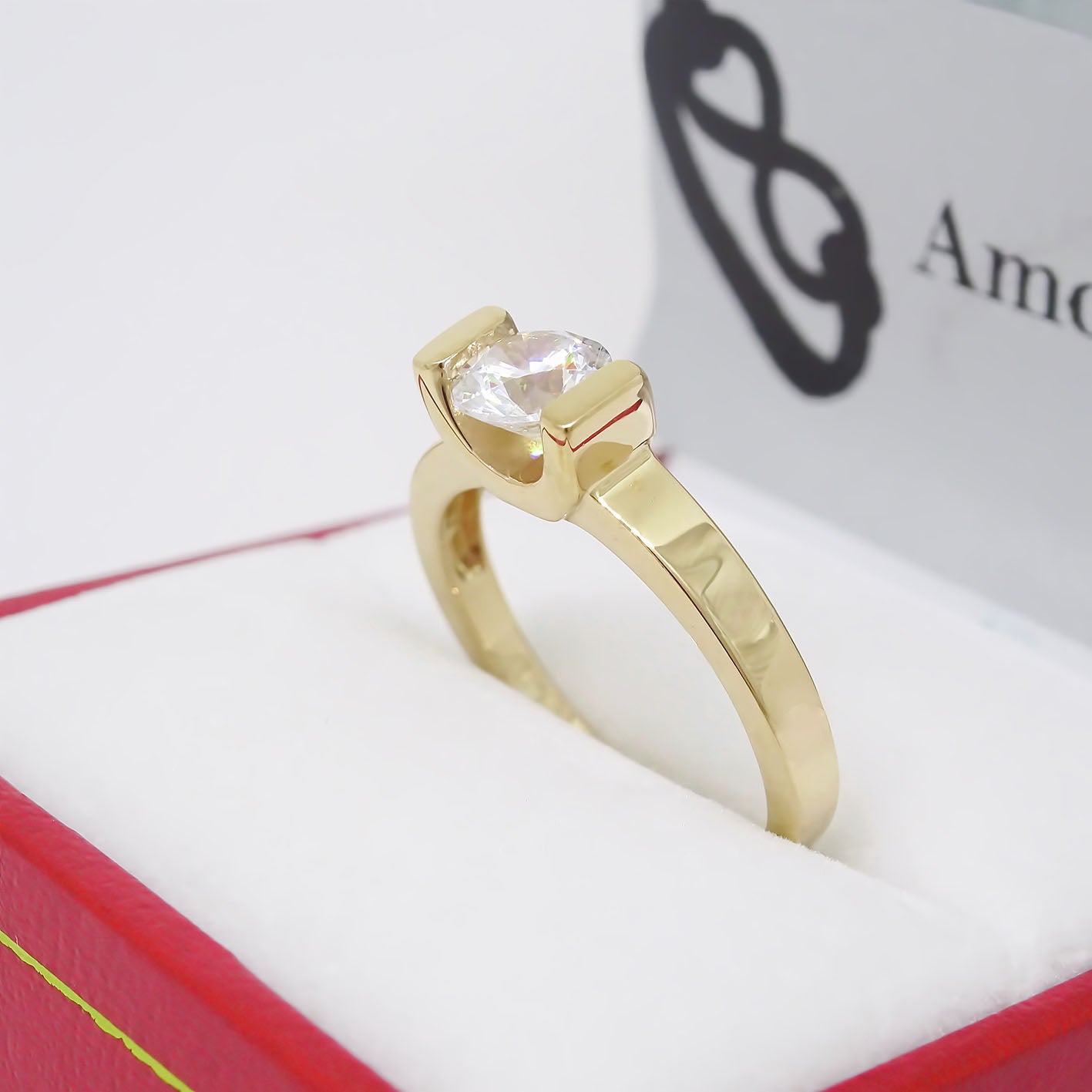 Amor Eterno - Anillo Solitario / Uxy/ Oro 10k Sólido / Amarillo