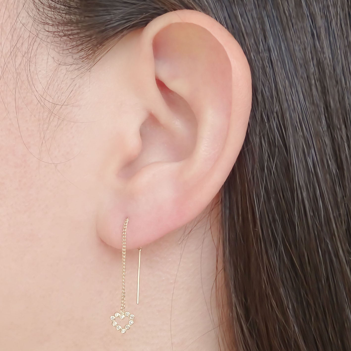 Amor Eterno - Arete Largo Violador Oro 10k / Corazón