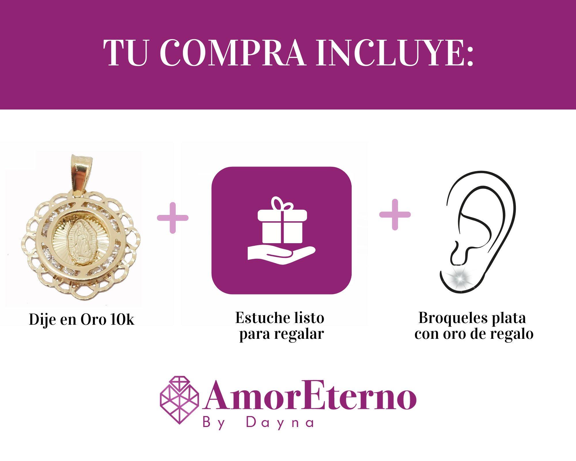 Amor Eterno - Medalla Virgen Flor Oro Sólido + Cadena Regalo