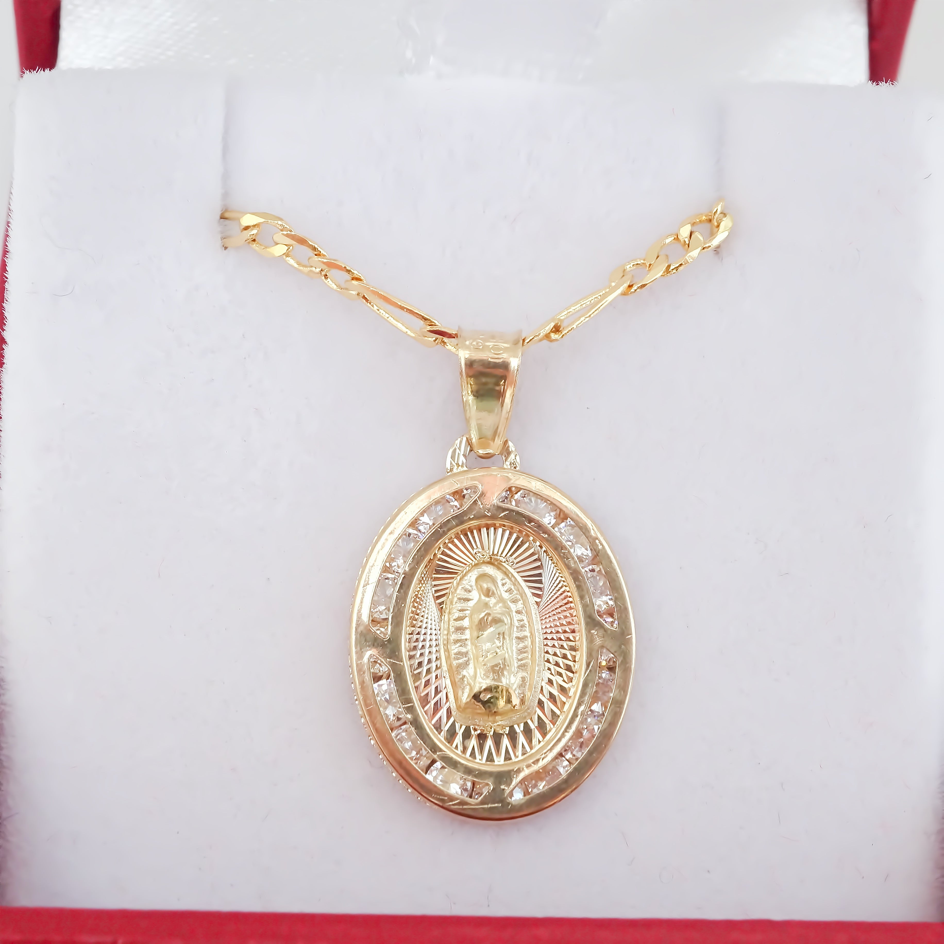Amor Eterno - Dije Medalla Virgen / 3 Oros 10k Cadena de Regalo