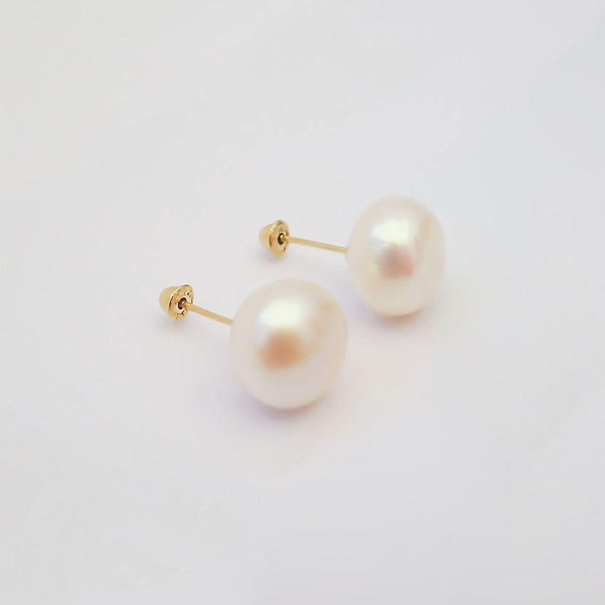 Amor Eterno - Broqueles Elegantes / Perla 9mm Aretes Oro 10k