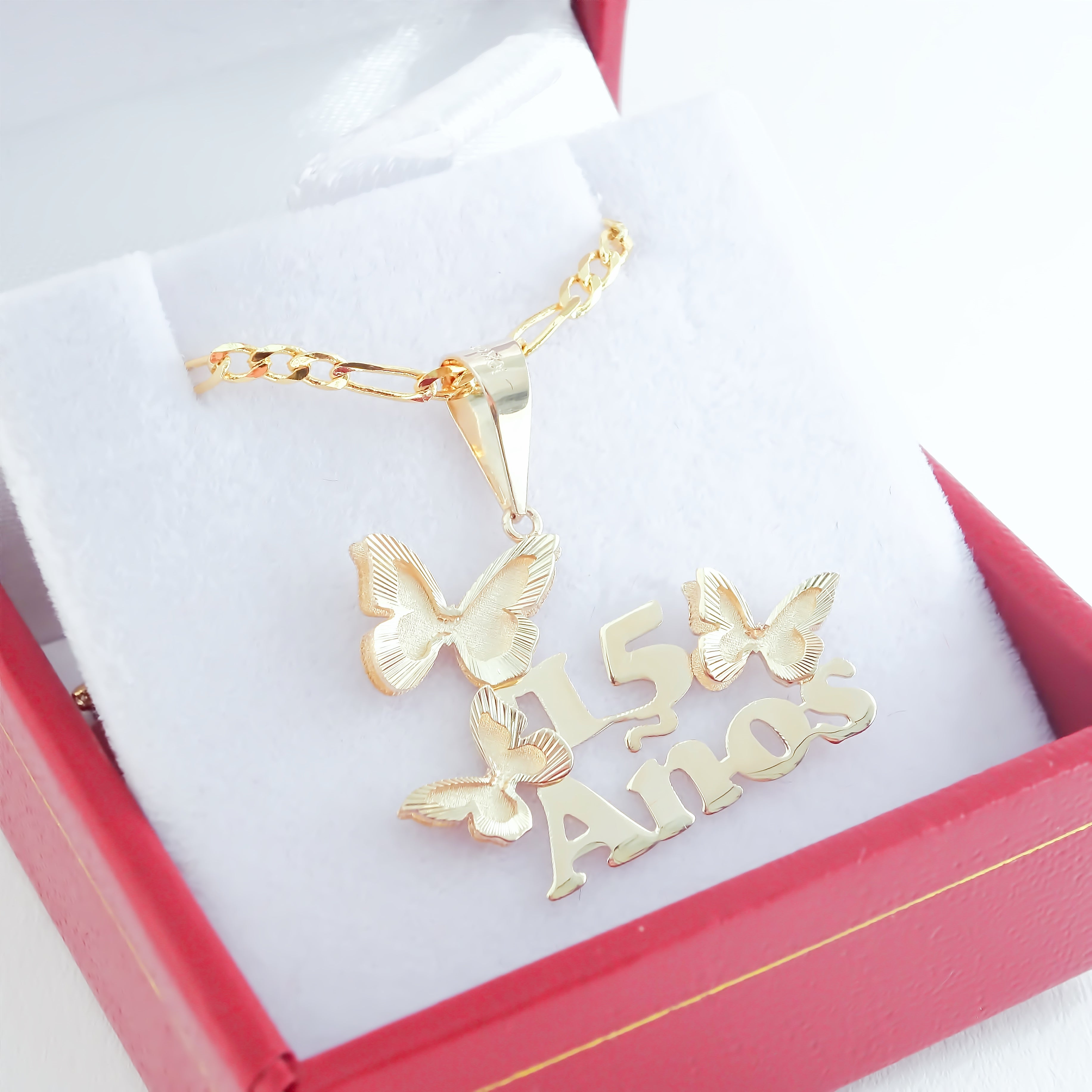 Amor Eterno - Dije Mariposas Xv Años Oro Sólido 10k + Cadena de Regalo