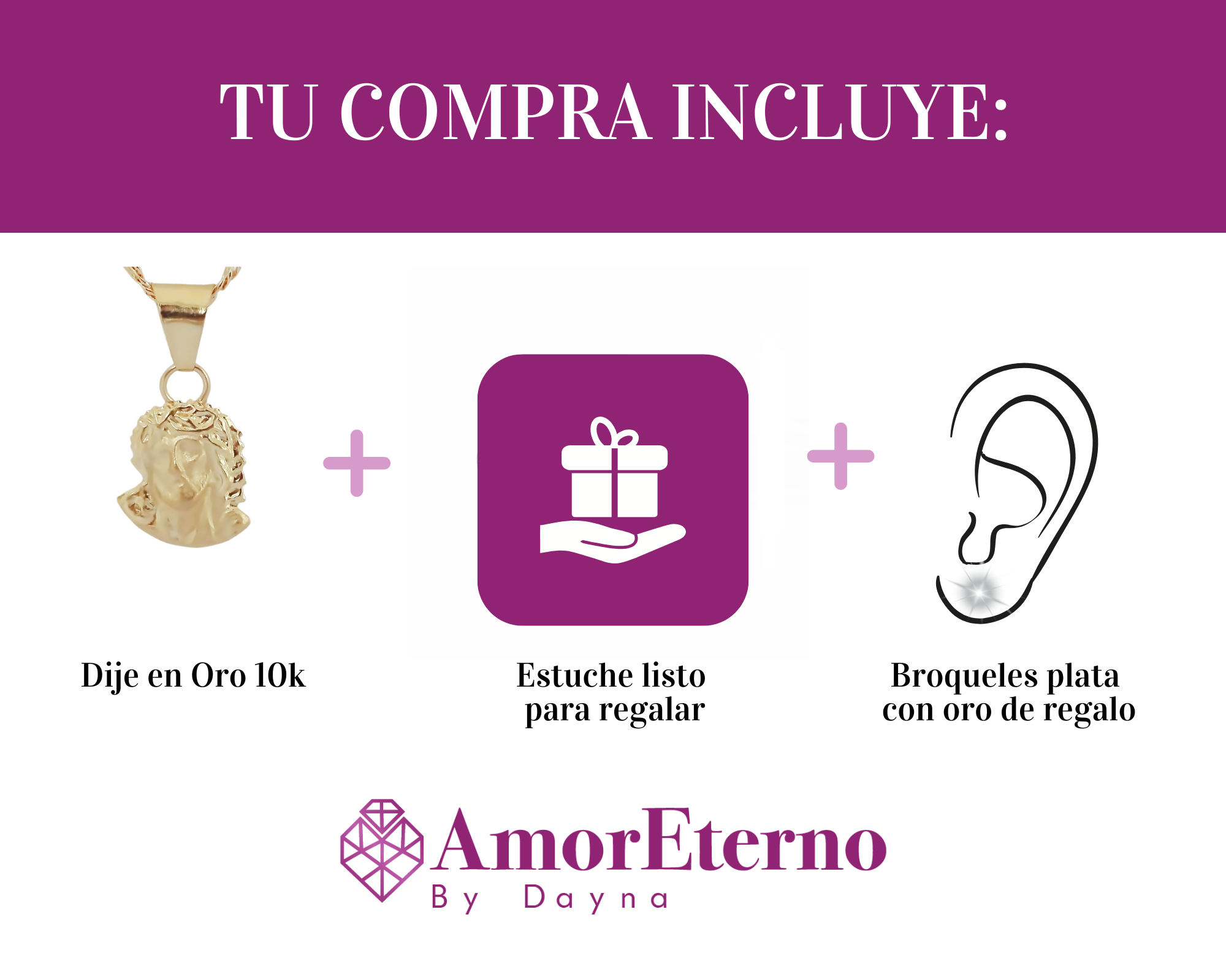 Amor Eterno - Dije Divino Rostro / Oro Sólido 10k