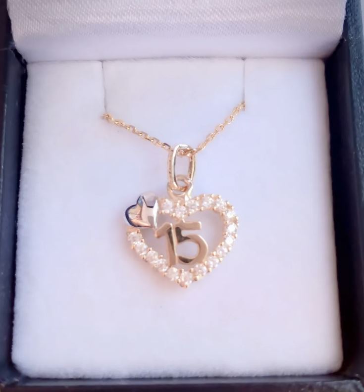 Amor Eterno - Xv Años / Dije+cadena / Corazón Oro 14k Solido