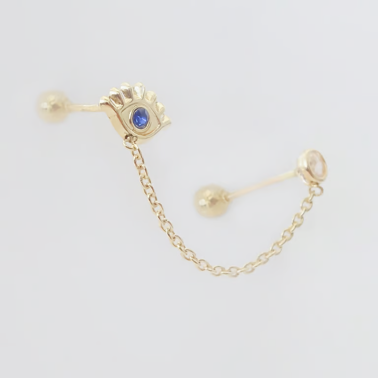 Amor Eterno- Piercing Ojo Bisel / Doble Perforación/oro 10k